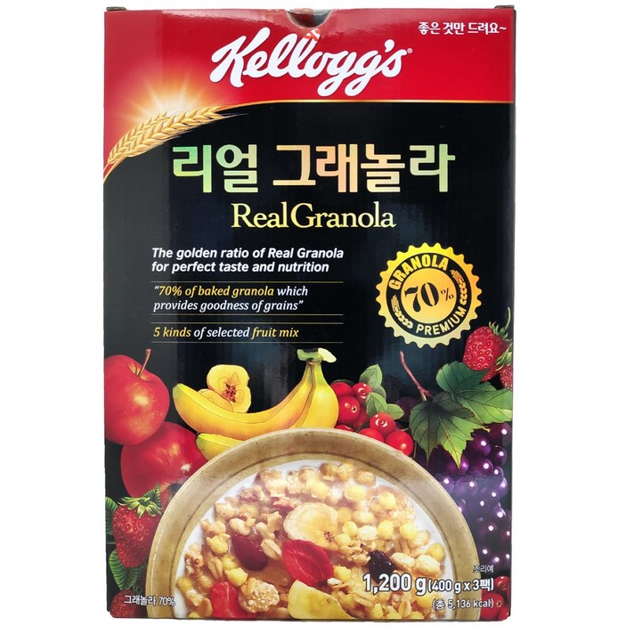 켈로그 리얼 그래놀라 오리지널 1200g (400g X 3팩), 1box