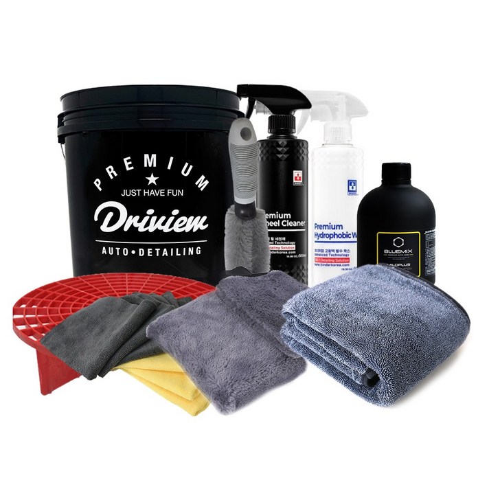 드라이뷰 세차용품 입문용 13종 세트 블루믹스 바인더, 워시패드, 블랙