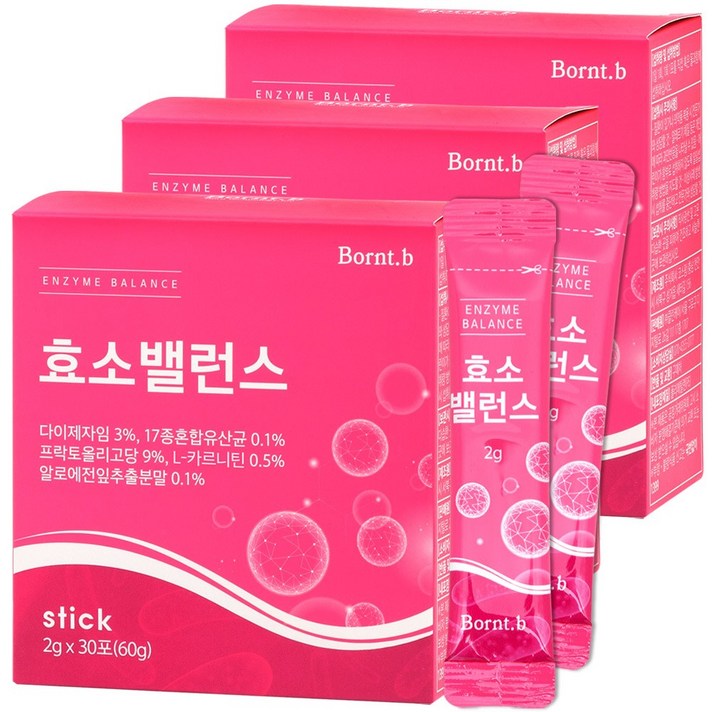 본트비 효소 분말 스틱 소화효소 다이제자임 L카르니틴 17종유산균 함유, 3박스, 2gx30포