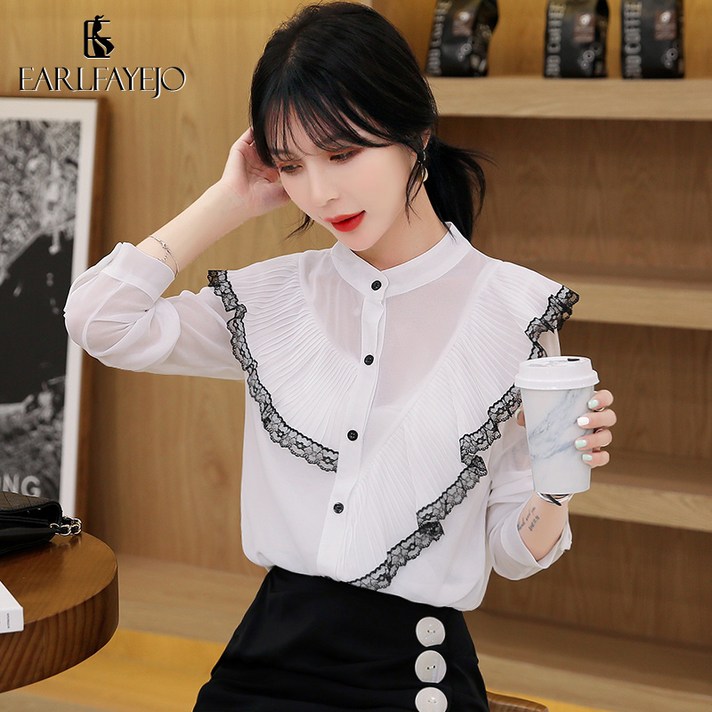 디스코 쉬폰블라우스룩 옷 여성의류 년 트렌드 두터운 융털 타입 디자인 감각 보이핏 볼륨 이너