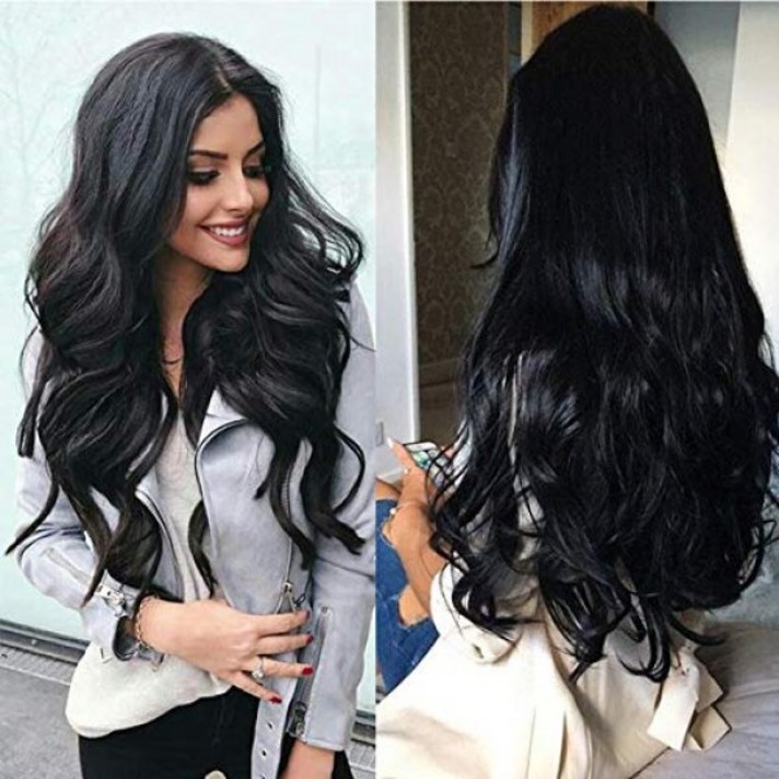 My Precious Long Black Wigs for Women Middle Part Lace Front Wig Synthetic Hair