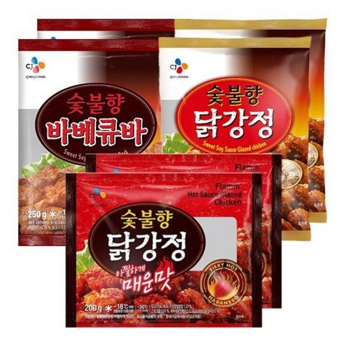 [CJ제일제당] 숯불향 닭강정/매운닭강정 200GX6개, 07. 숯불향닭강정x3 + 바베큐바x3, 상세설명 참조