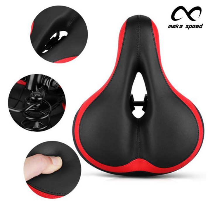 make speed 스프링쿠션 전립선 자전거 안장, 레드