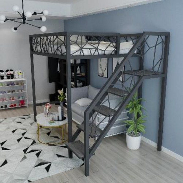 철제벙커침대 이케아 좁은방 2층 더블 2인용 책상 철예각형 침대 소형 고가, 기본
