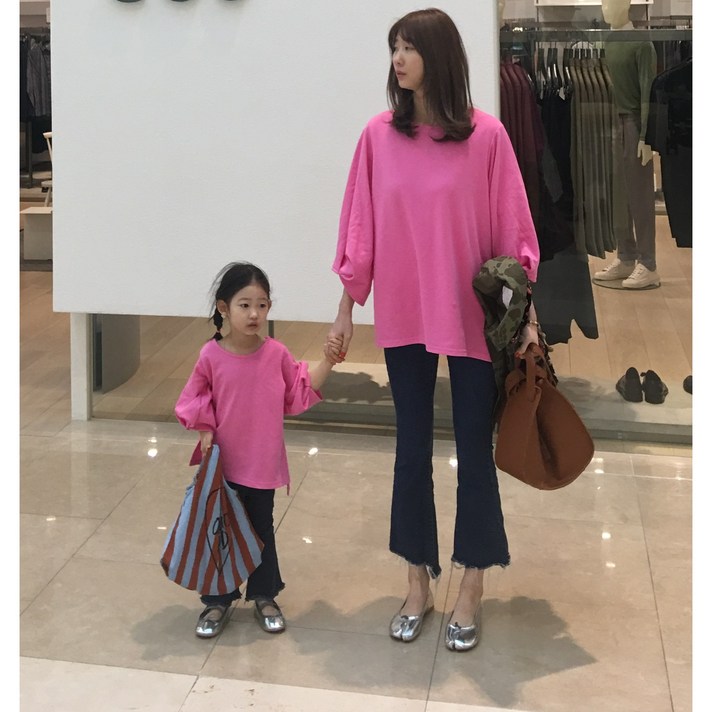 맘커플룩 핑크 벌룬티 엄마랑딸이랑
