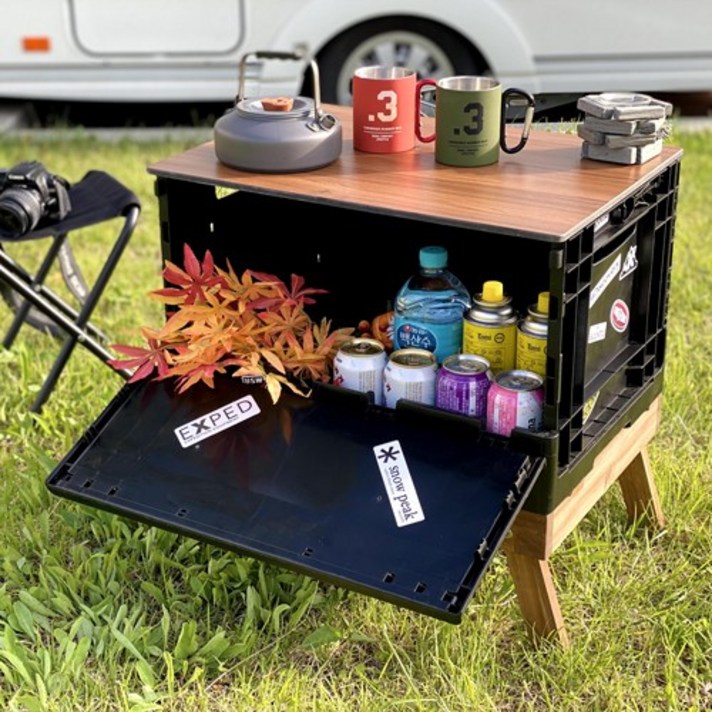 크크유통 캠퍼필드 오픈도어 폴딩박스 캠핑테이블 세트