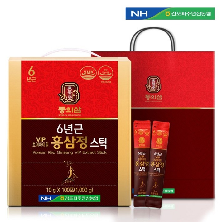 [김포파주인삼농협] 동의삼 6년근 VIP홍삼정스틱 (10g x100포 3개월분), 100포, 10g