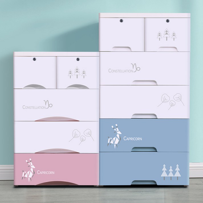 MOLY 가정용 서랍식 배색 옷장 정리장 J2337, 3층, 핑크 58cm