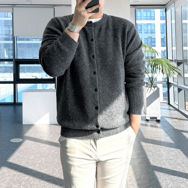 룩플레인 울 원단 세련된 라운드 니트 가디건 10color