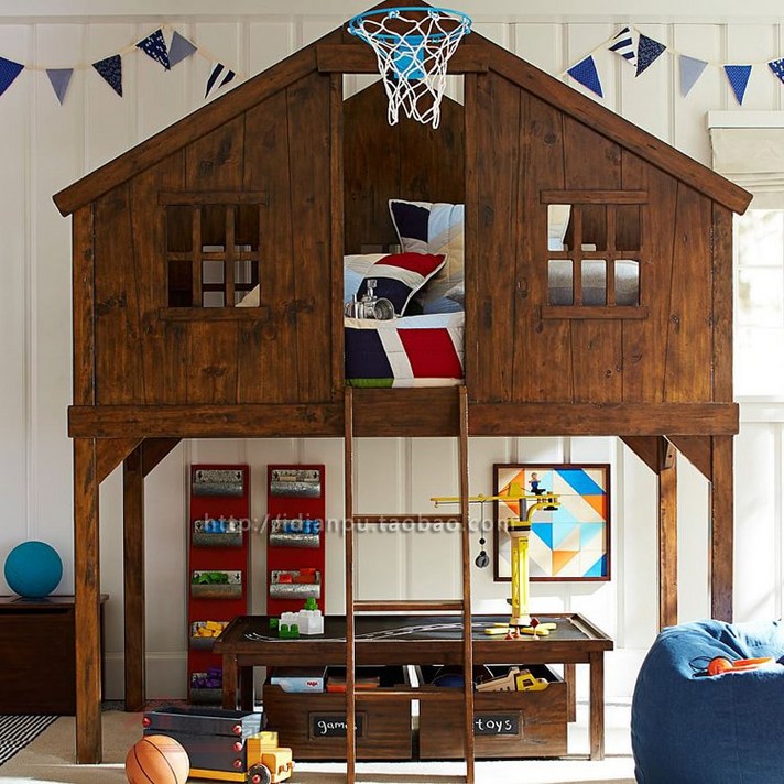 벙커침대 성인 어린이 이케아 순수한 단단한 나무 높고 낮은 이층 침대 제기 침대 어린이-어린이 침대 트리 하우스 침대 작은 아파트 로프트 스타일 침대 사용자 정의, 1000mm*1900mm, 어두운 갈색, 높고 낮은 침대 만