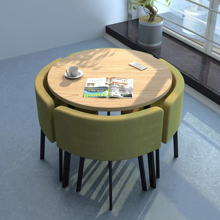 4인가족 화이트 원형 카페테이블세트 사각 라운드 식탁 세트 가정용 공간절약 조립식가구, AA