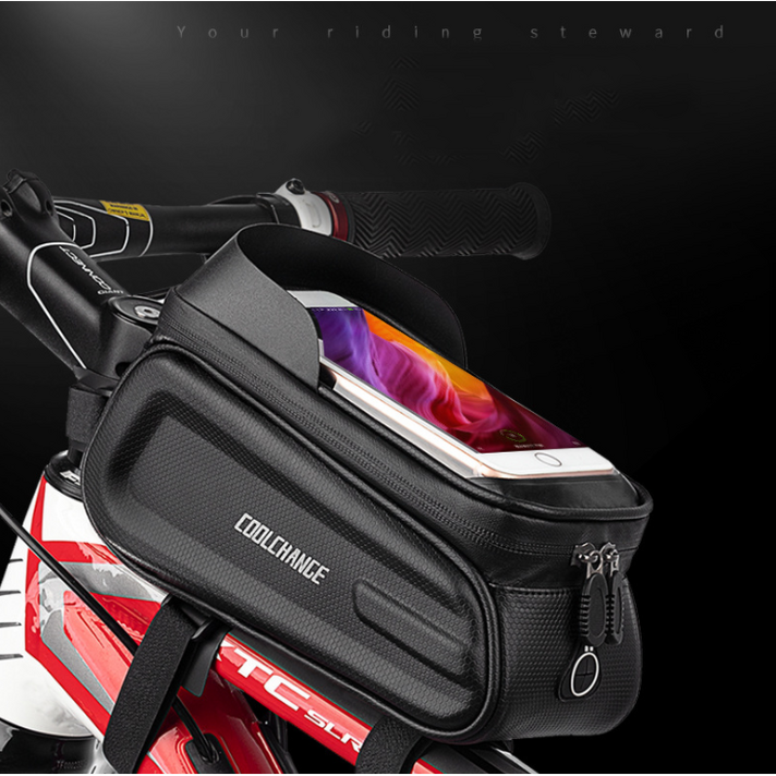 화이트리버 방수 자전거 핸드폰 거치대 빛반사 프레임 가방, 블랙