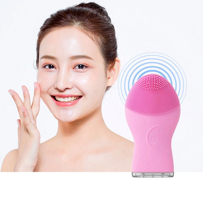 실리콘 클리너 얼굴 마사지 진동 클렌저 전동 세안기, 핑크