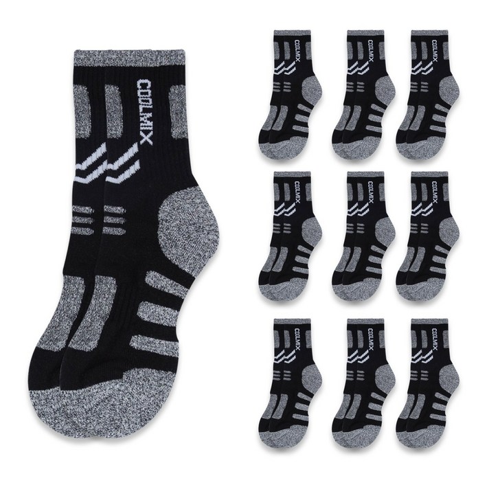 제이제이삭스 남성용 등산 양말 10켤레, 블랙(10켤레)