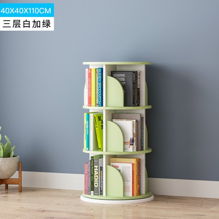 360도 회전 조립식 아기책장 오픈형, B.삼층녹색가백