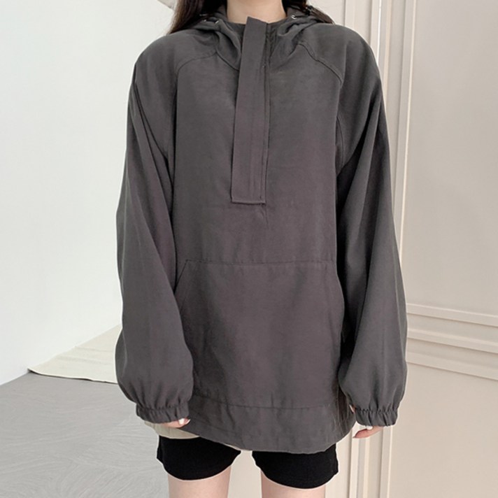 티데일리 남녀공용 터치라떼 아노락 오버핏 후드 반집업 바람막이 후드티