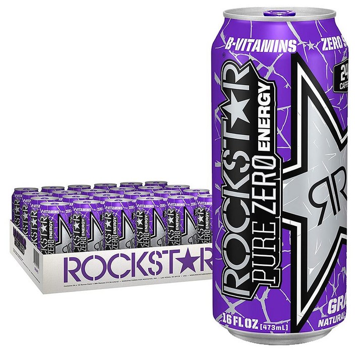Rockstar Energy Pure 록스타 에너지 퓨어 제로 드링크 포도 473ml 24개