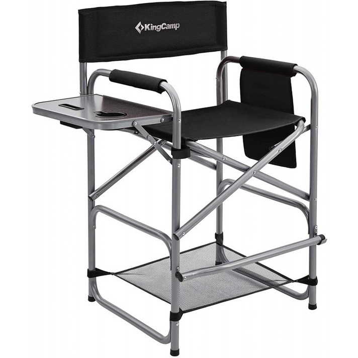미국배송 킹캠프 키 큰 디렉터스 헤비듀티 바 높이 접이식 메이크업 의자 패딩 시트(side table bag fo, 단일옵션