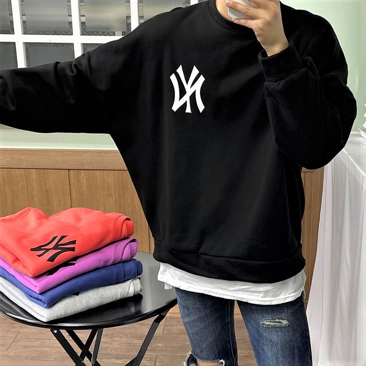 룩플랜 빅사이즈 NY 레이어드 박스 오버핏 뉴욕 맨투맨