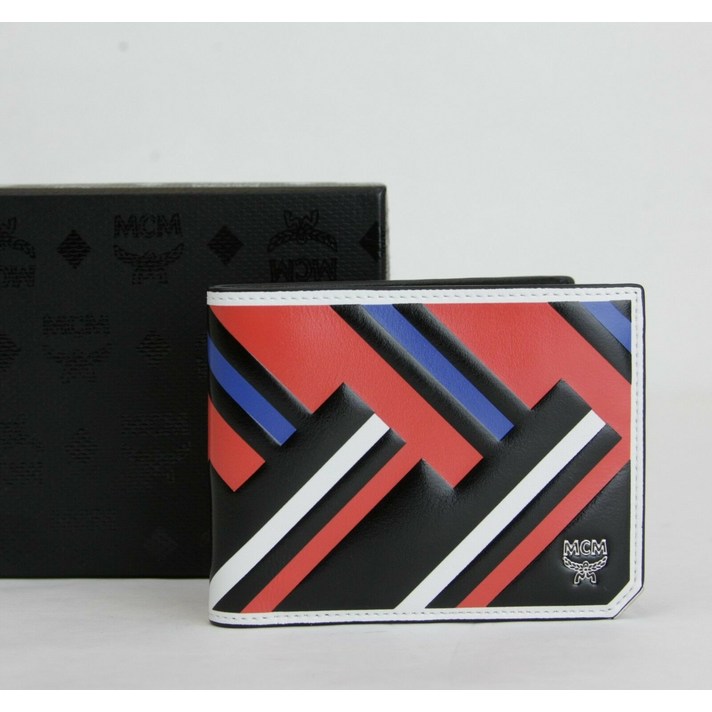 116323 MCM 엠씨엠 남자 블랙 레드 블루 가죽 Bi-Fold 지갑 wLogo MXS8SCE83BB001