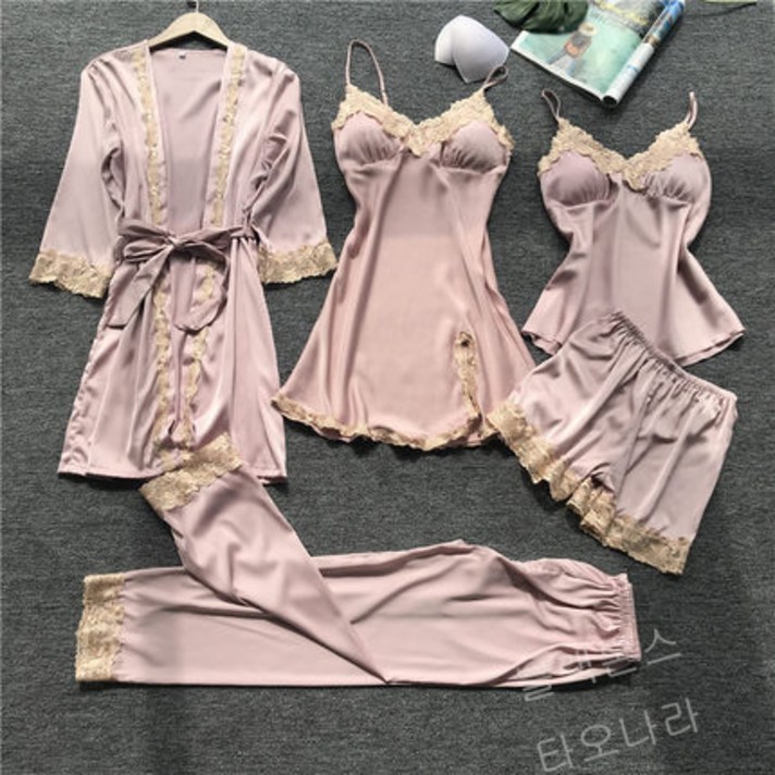 블랙온스 여성 실크레이스 반팔 긴팔 5종 잠옷 세트 YYL89