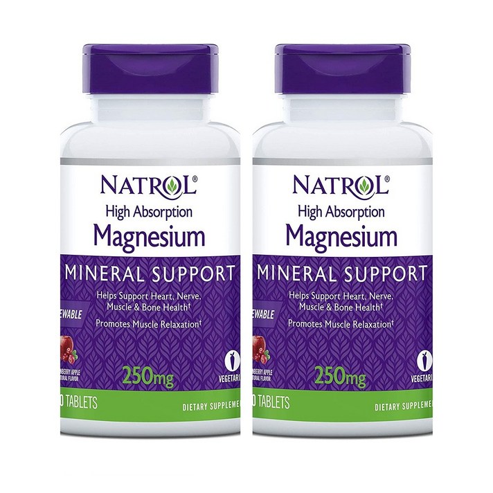 Natrol High Absorption Magnesium 나트롤 고흡수 마그네슘 크렌베리 애플맛 60정 2팩, 1개, 60