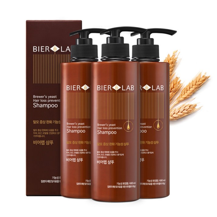 비어랩 독일 맥주효모 탈모샴푸 490ml 3통 (기능성), [비어랩] 독일 맥주효모 탈모 샴푸 490ml 3통