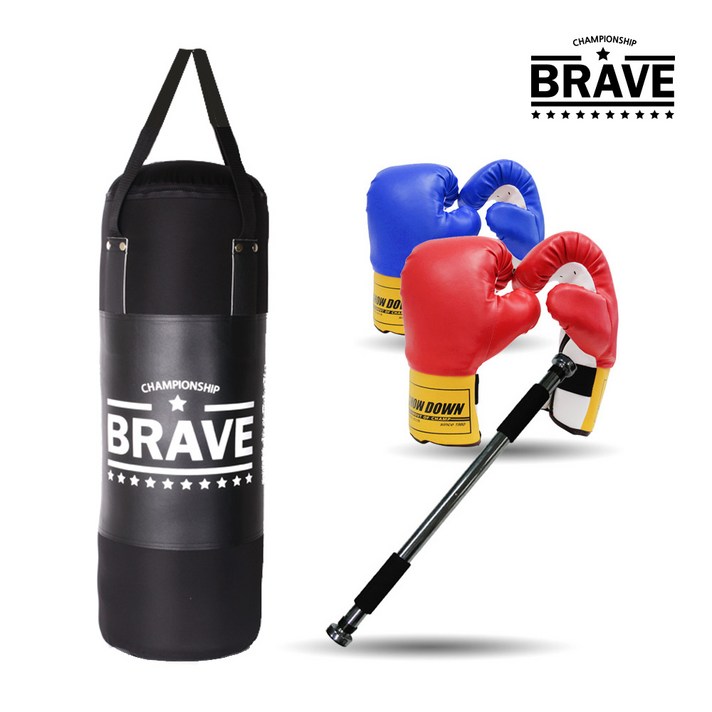 브레이브 샌드백 블랙에디션 80cm A세트 속빵빵, 샌드백빵빵+철봉+복싱글러브레드M