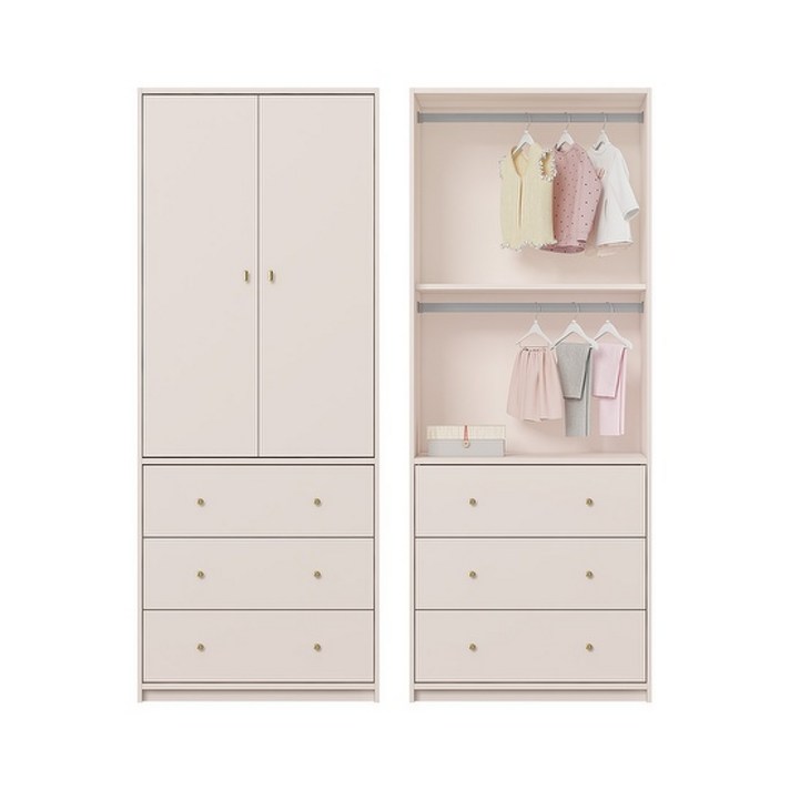 한샘 보나 주니어 옷장 80cm 서랍형 2단행거, 컬러:파우더핑크(C)