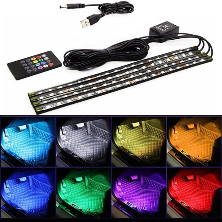 우리파파 자동차 풋등 USB 차량용 무드등 소리반응 RGB LED바, 1개, 9LED