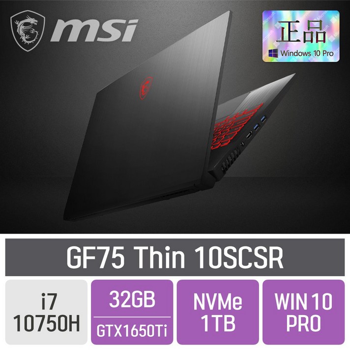 MSI GF75 Thin 10SCSR [게이밍마우스 증정], 32GB, SSD 1TB, 포함