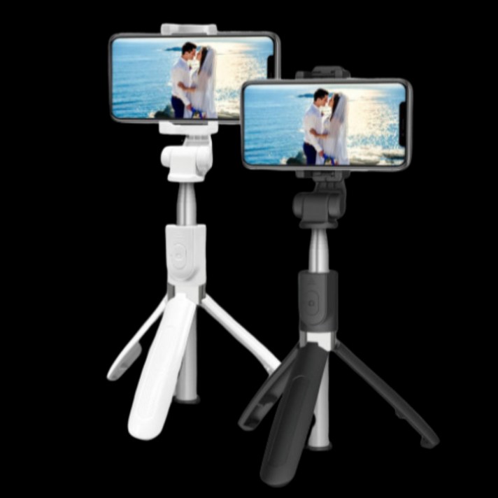 무선 블루투스 삼각대 셀카봉 다이소 브이로그 촬영용 유뷰브 인스타 아이폰11 PRO 노트10, 블랙
