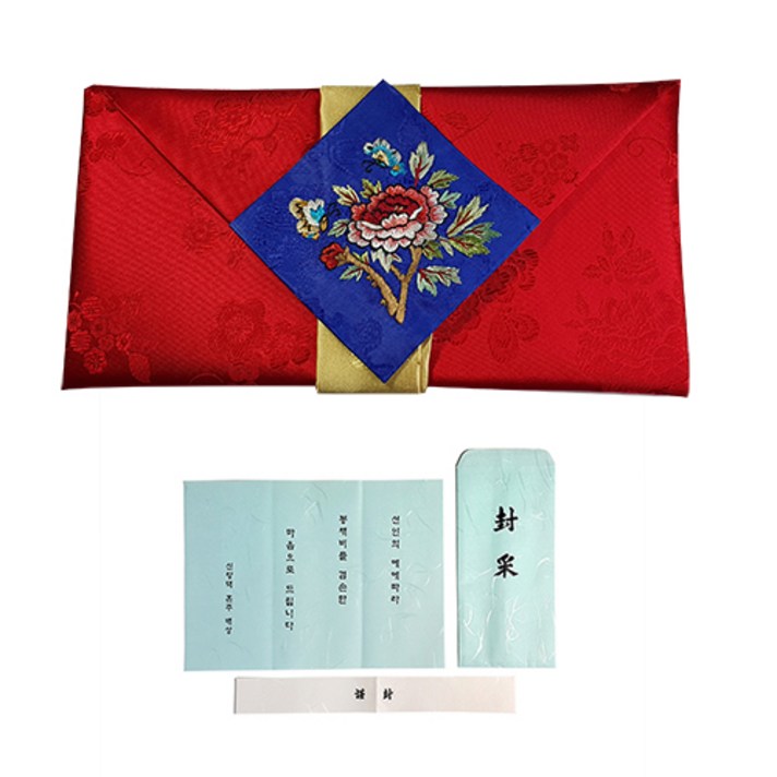 지극정성 목단 홍남손수예단보 현금예단봉투 서식지포함, 홍색(신랑님이 신부 댁으로)