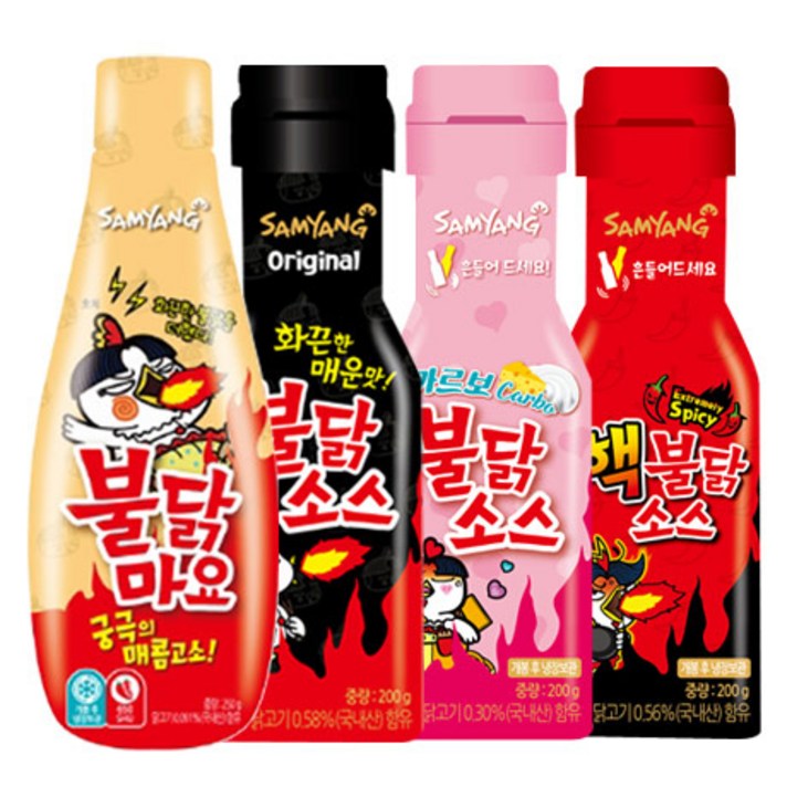 삼양 불닭소스+까르보불닭소스+핵불닭소스+불닭마요소스, 1set