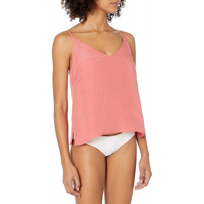 [US S 사이즈] 씨폴리 여성 린넨 혼방 카미 탱크 수영복 커버 탑 스피릿 애니멀 빈티지 코랄 스몰, 단일옵션