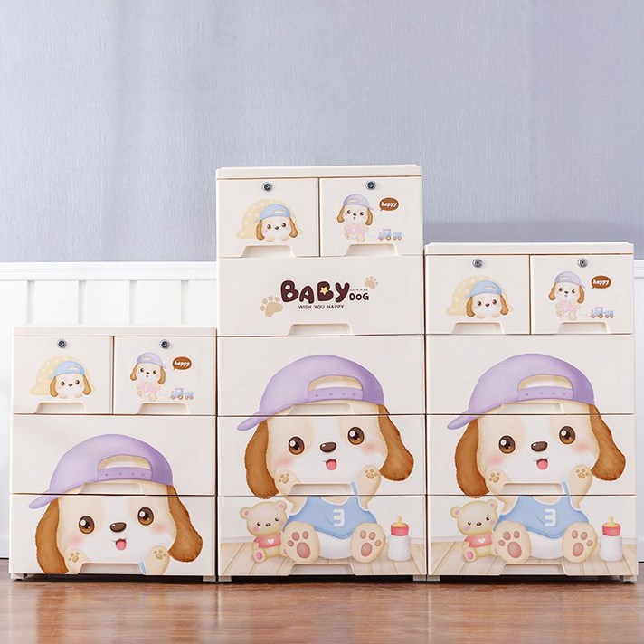 MOLY 키즈 캐릭터 서랍식 다층 옷장 정리장 J2335, 3층, 옵션A 60CM