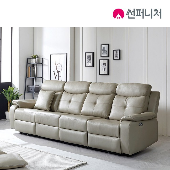 썬퍼니처 전동 리클라이너 소파 3인 4인 6인 독립스프링 오리털 USB 초생피, 7104_4인용_베이지