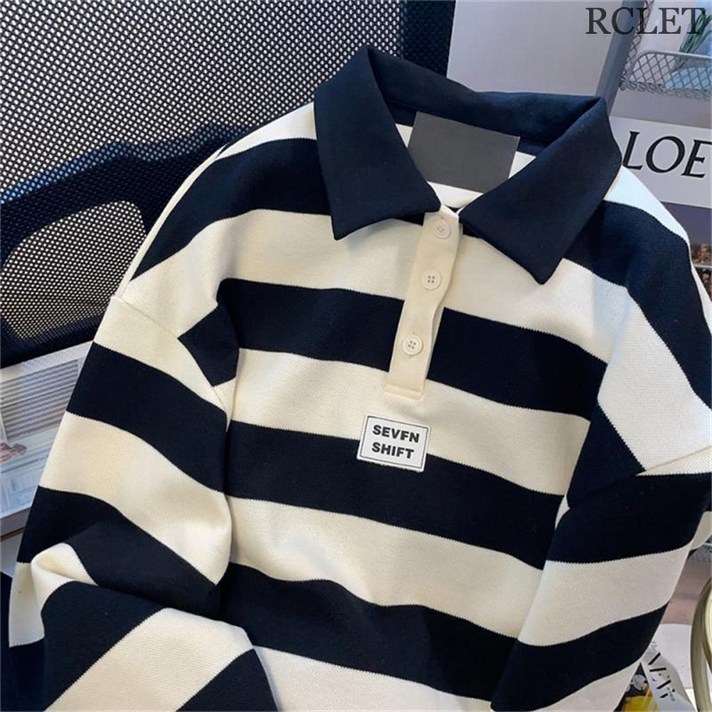 RCLET 남자 스트라이프 맨투맨 빅사이즈 긴팔 티셔츠 오버핏 롱티 데일리 긴팔티 봄가을 캐주얼