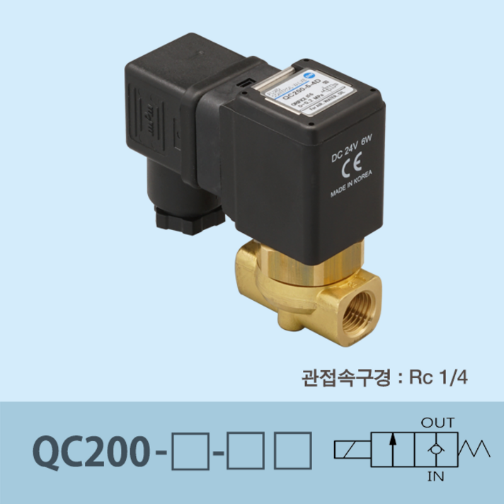 신영제어기 유체제어밸브 QC200-3 Rc1/4 (오리피스 3mm 다목적용 2포트 직동 포핏형), -1L AC110V, 브라켓 없음