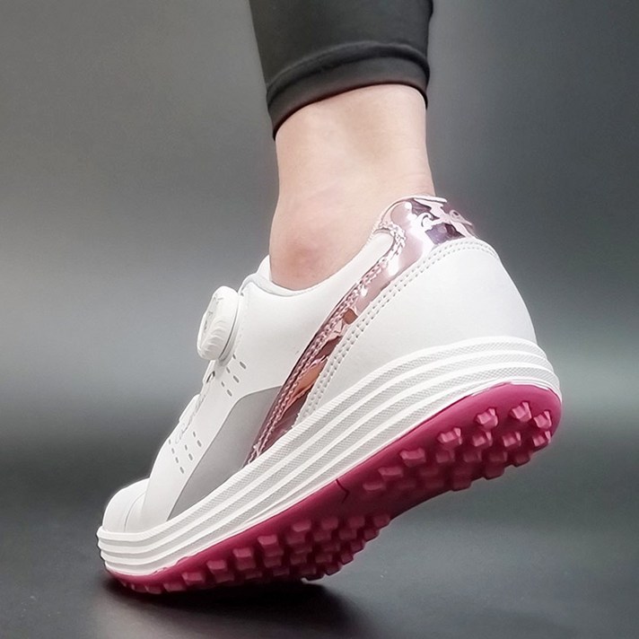 아놀드파마 소가죽 여자 다이얼 스파이크리스 골프화 화이트 핑크