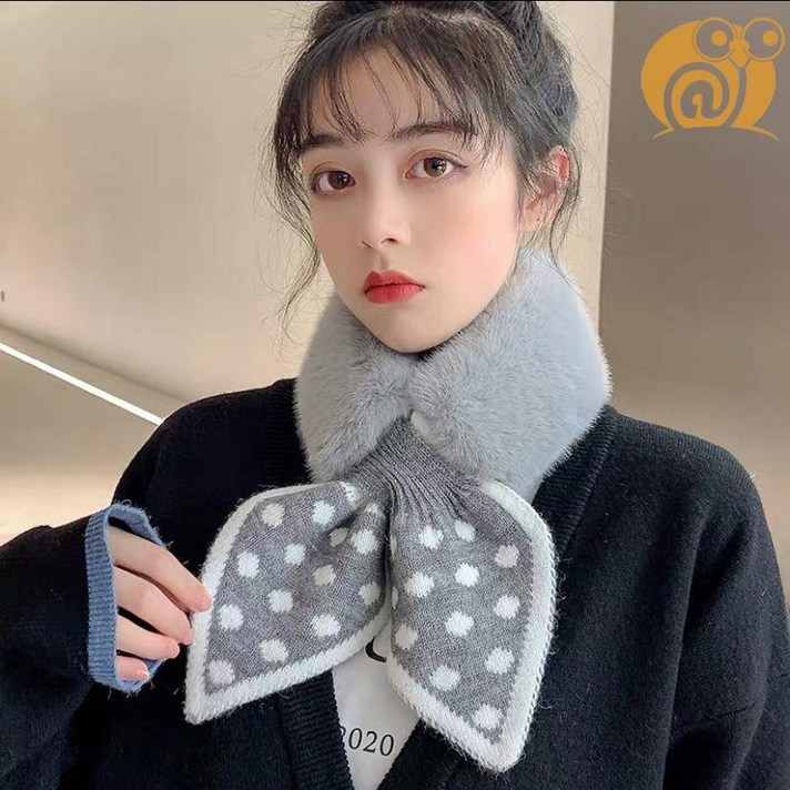Dec.10 352번 가을 목도리 여자 겨울방직 래빗 퍼 매쉬 레드 도트 퍼 크로스 넥 워머Z