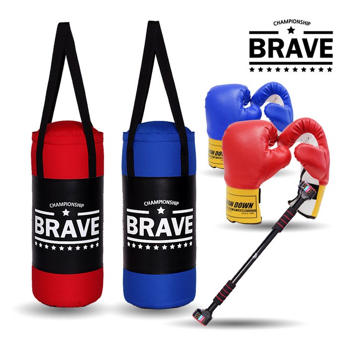 BRAVE 미니샌드백 세트 53cm(샌드백+스마트철봉+글러브), 샌드백블루+스마트락+글러브 레드(소)