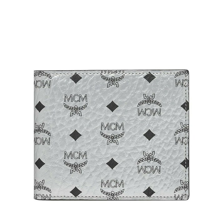 159872 MCM 엠씨엠 Berlin 실버 코트ed Canvas Visetos Bi-Fold Flap 지갑 MXS9SVI63SB001
