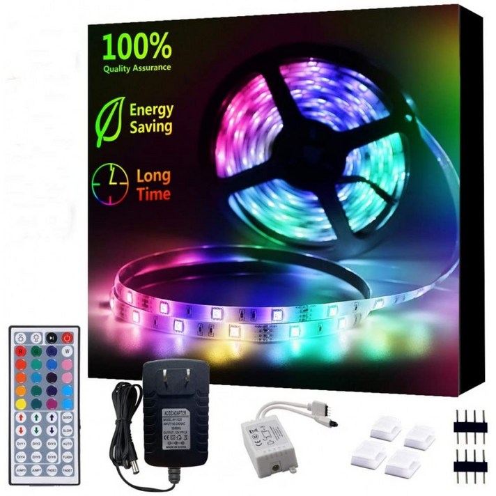홈 베드룸 주방 실내 장식을 위한 44 키 리모컨 및 12V 전원 공급 스트립 램프가 장착된 LED 스트립 조명 방수 16.4ft RGB SMD, 단일옵션