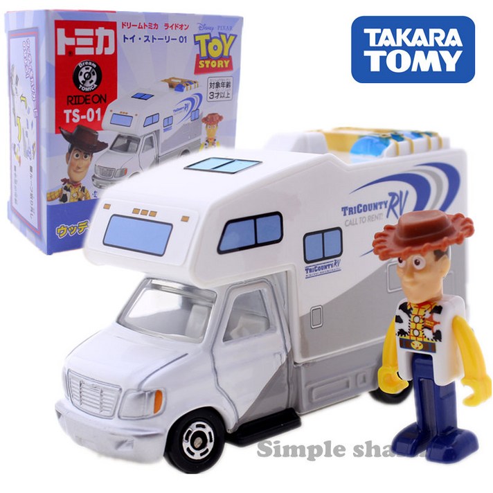 해외직구구매 여자장난감 TOMY 도메카 합금 제품이다 모델 TOMICA 디즈니 완구 총동원 4양치기다 여성 공작 수납 차, TS-01 우디 캠핑카 TS-0 1