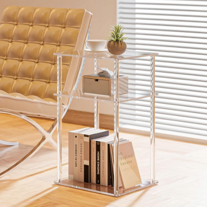 아이브홈 투명 아크릴 3단 사이드 테이블 거실 침대 미니 협탁, 1개, 투명