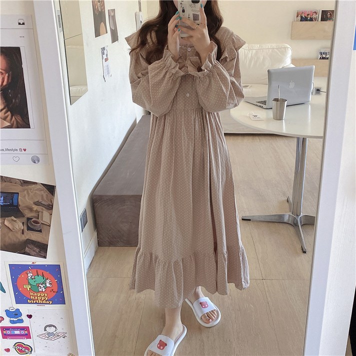 수면 도트 땡땡이 임산부 홈웨어 빅사이즈 원피스 잠옷 자주입는 실내복 파자마 우정잠옷