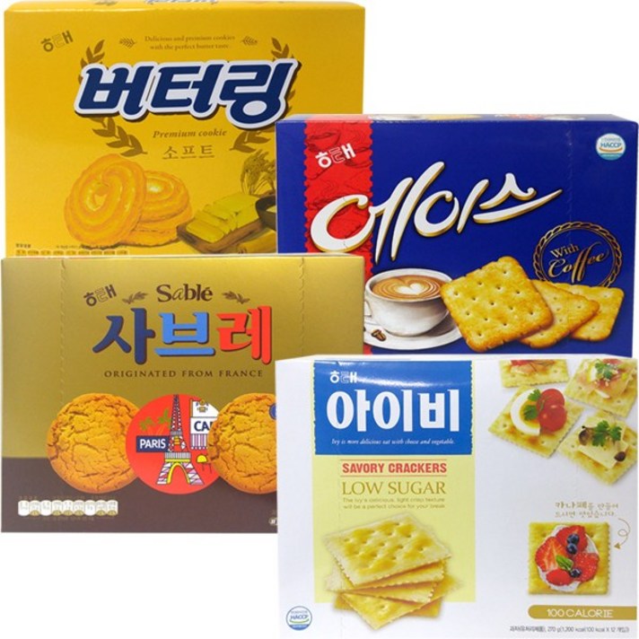 해태제과 버터링302g+에이스436g+사브레315g+아이비270g 대용량 4종세트 각1개, 1세트, 302g