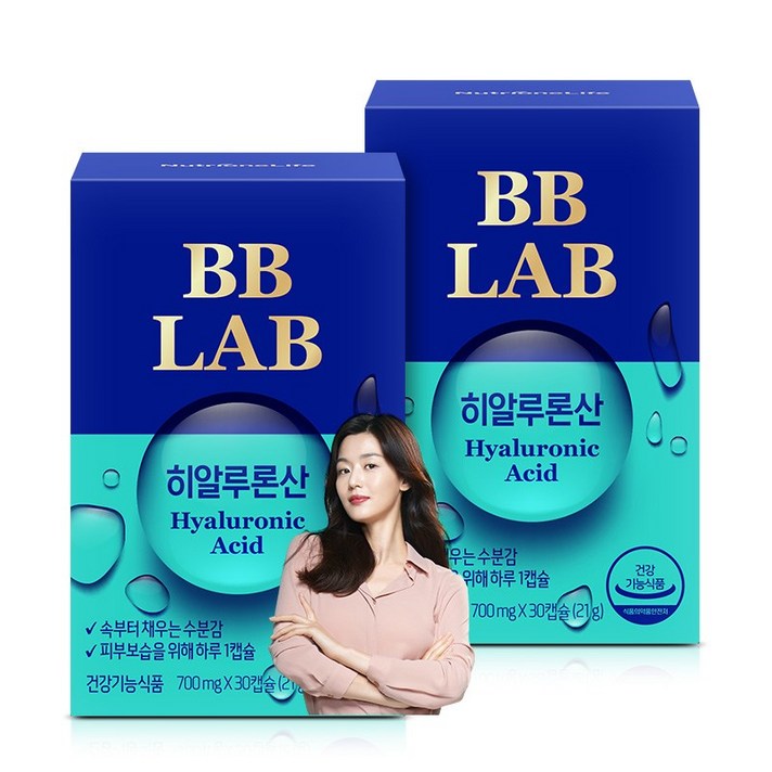 뉴트리원 식약처 기능성 인정 히알루론산 30캡슐 피부 보습 핵심성분 콜라겐 엘라스틴 비타민C 아연 9종 부원료 BBLAB + 활력환, 2box
