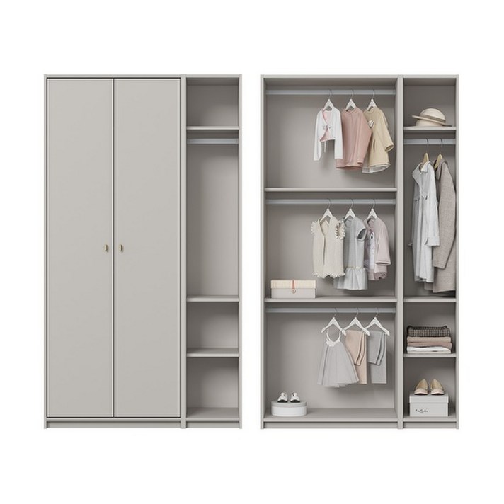 한샘 보나 주니어 옷장 세트 A형 114cm 일반형 3단행거, 컬러:그레이(B)